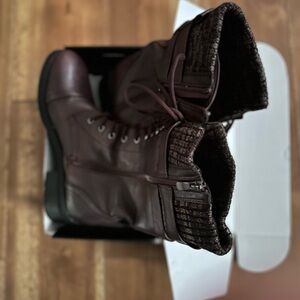Cozy Brown Leather Lace up Boots with Knitted Warmers